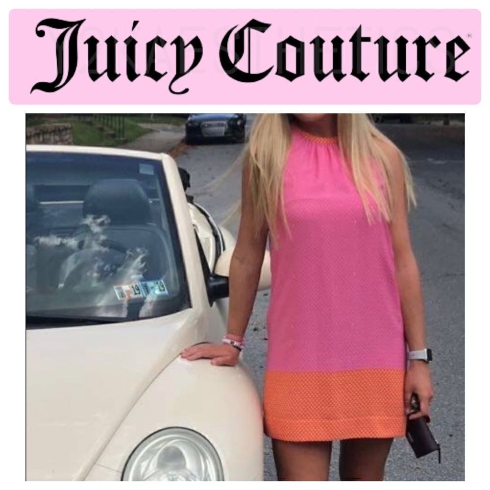 ‎Juicy Couture Pink/Orange Sleeveless Tie Neck Shift Dress -- 10